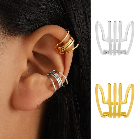 Multi Layer Hollow Geometric Ear Cuff Copper Non Pierced Retro U Shaped Ear Clip Hip Hop Fashion Jewelry