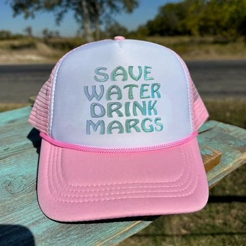 Cappello Trucker Rete Ricamo Save Water Drink Margs Snapback Regolabile Poliestere Retro Protezione Solare Outdoor Unisex