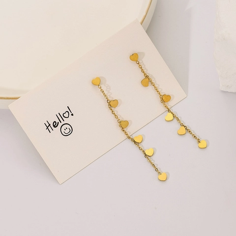 Minimalistische Edelstahl Herz Lange Quasten Ohrringe Vergoldet Herz Lineare Hängeohrringe Damen Mode Schmuck Geschenk