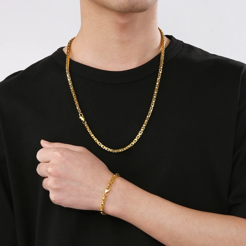 Juego De Collar Y Pulsera De Acero Inoxidable Cadena De Eslabones Cuadrados Geométricos Minimalista Joyería Punk Hip Hop