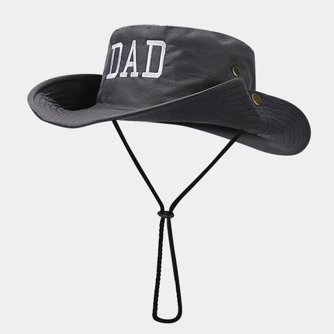Bucket Hat Cotton Canvas Wide Brim Windproof Adjustable DAD Letter Embroidery Outdoor Hiking Fishing Sun Hat For Men