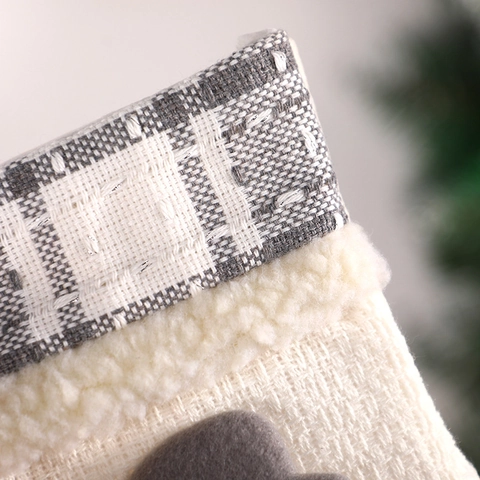 Christmas Stockings Knit Burlap Gift Bags Santa Snowman Reindeer Plush Characters Grey Plaid Snowflake Holiday Hanging