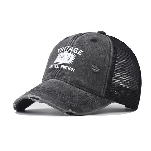 Casquette Trucker Vintage 1974 Limited Edition Coton Lavé Effet Usé Filet Réglable Unisexe Style Rétro