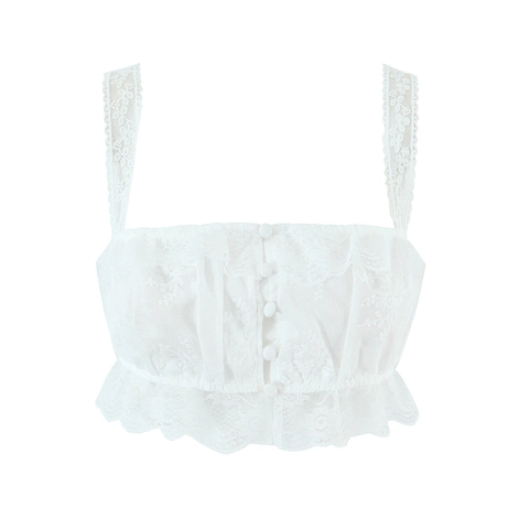 Women White Lace Embroidery Hollow Out Ruffle Cotton Crop Top And Long Skirt Summer Casual Holiday Outfits
