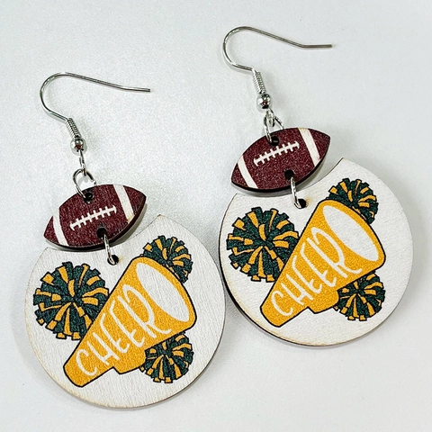American Football Cheerleading Holz Ohrhänger Bedruckter Leichter Sport Spieltag Schmuck Für Damen Mädchen