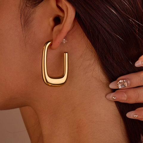 Orecchini a Cerchio a U in Acciaio Inossidabile Retrò da Donna Placcati in Oro 18K Argento Geometrici Orecchini Gioielli