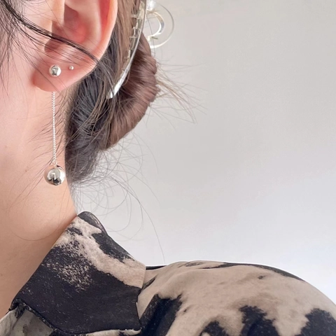 Orecchini Pendenti A Doppia Sfera In Argento Sterling 925 Gioielli Geometrici Con Catena A Nappa Per Donna