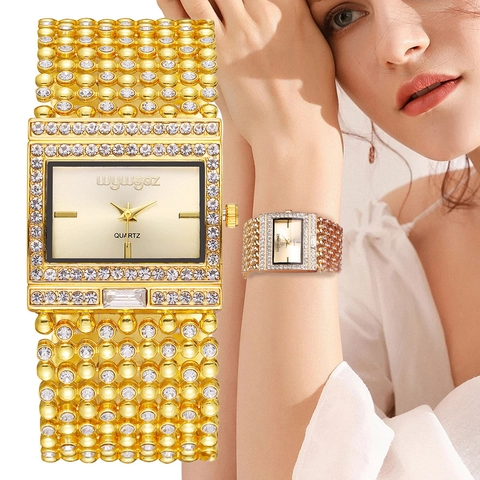 Orologio Al Quarzo Da Donna Elegante Quadrante Rettangolare Con Strass Cinturino In Acciaio Inossidabile Lusso
