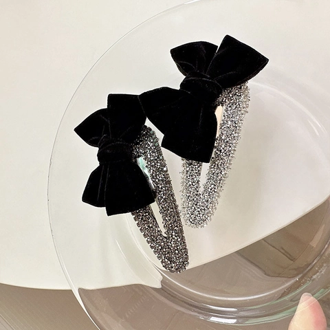 Franse Vintage Fluwelen Strik Haarclip Voor Dames Luxe Strass BB Clip Elegante Haaraccessoires Sieraden
