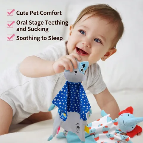 Baby Security Blanket Soft Plush PP Cotton Animal Elephant Soothing Towel Sensory Tags Teether Infant Newborn Gift