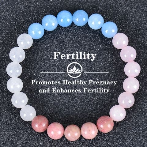 Pulsera de Cuentas de Cristal Natural para Mujer Soporte de Fertilidad Energía Curativa Aguamarina Cuarzo Rosa Joyería