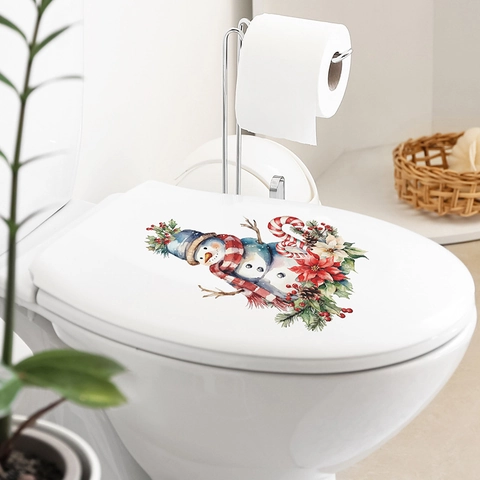 Weihnachts-Schneemann-Toilettendeckel-Aufkleber PVC Wasserdicht Abnehmbar Aquarell Badezimmer Haus Dekoration Wandtattoo