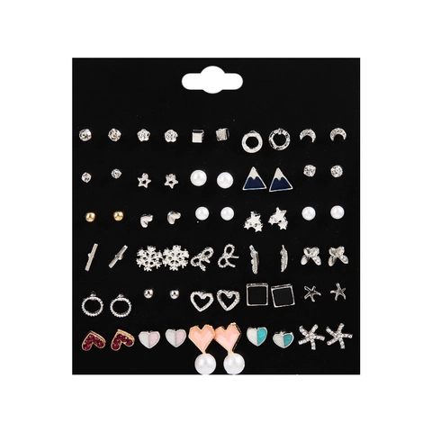 Orecchini Lega Imitazione Perla Artificial Strass Con Perno In Acciaio Cuori Fiocchi Foglie Stelle Lune Moda Donna