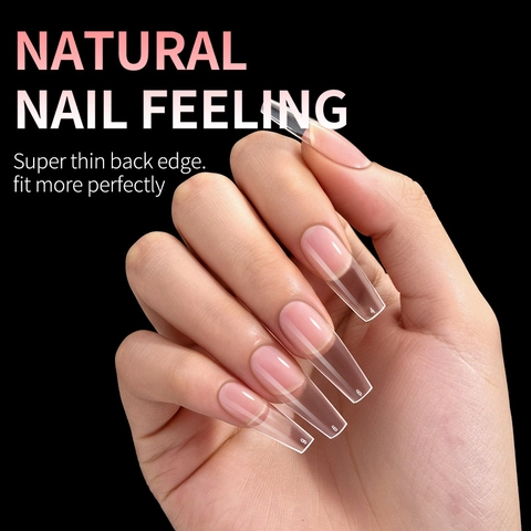 Puntas De Uñas Falsas Ataúd Largo Transparente Mate Cobertura Completa Extensión De Manicura Artificial