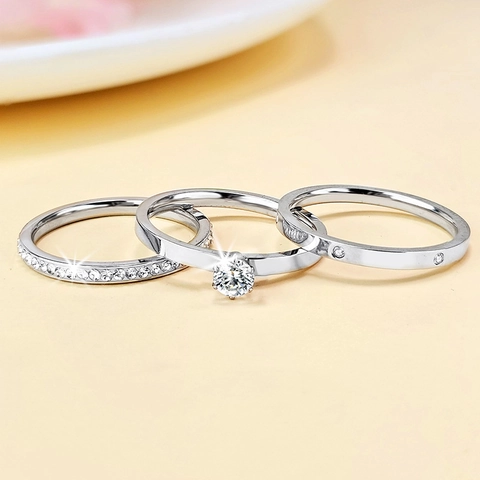 Stackable Eternity Rings And Single Zircon Finger Band Stainless Steel Luxury Minimalist Jewelry For Women