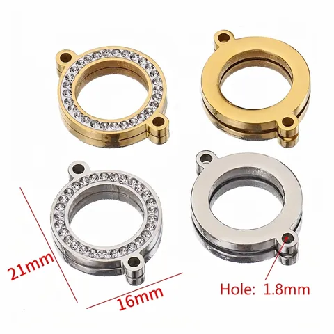 Roestvrijstalen Ronde Cirkel Connector Charms Met Zirkoon Dubbele Lus Voor DIY Sieraden Maken