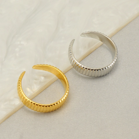 Gerippter Vertikalstreifen Ring Edelstahl Verstellbar Offen Vergoldet Geometrischer Texturierter Fingerschmuck Damen