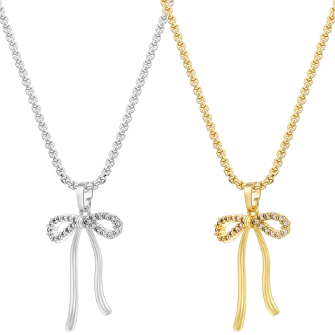 Élégant Collier Pendentif Noeud en Cuivre Avec Zirconia Incrusté Plaqué Or Argent Douce Chaîne De Pull Bijoux Pour Femmes