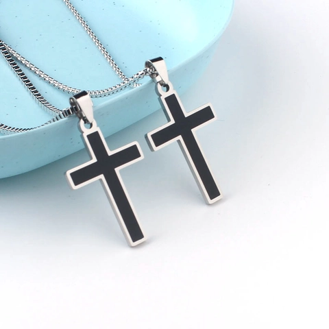 Collana Con Ciondolo A Croce Acciaio Inossidabile Hip Hop Nero Olio Goccia Catena Lunga Gioielli Per Uomini Donne
