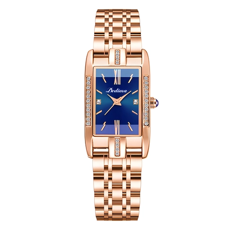 Elegant Women Quartz Watch Rectangular Dial Rhinestone Accent Alloy Stainless Steel Band Luxury Fashion Wristwatch Analog