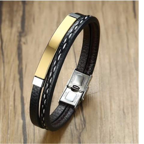Men PU Leather Stainless Steel Bracelet Braided Multi Layer Vintage Wristband For Unisex Jewelry Punk Rock Style