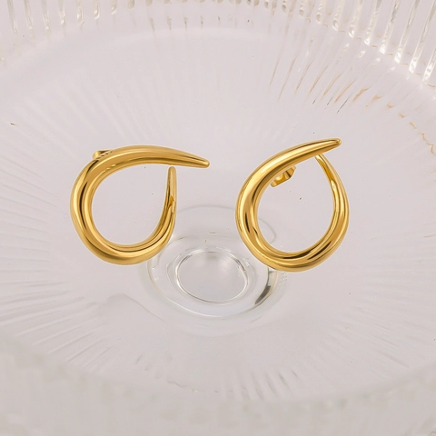 French Minimalist Stainless Steel C-Shaped Hoop Earrings 18K Gold Plated Geometric Oval Hoop Earrings For Women Fashion Jewelry