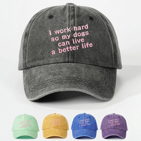 Casquette De Baseball En Coton Lavé Avec Lettres Vintage Ajustable Dad Hat Protection Solaire Sport Plein Air Pour Amoureux Des Chiens