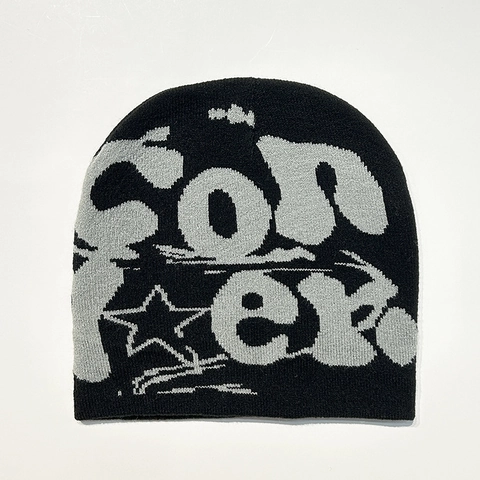 Knitted Beanie Hat Acrylic Warm Winter Hip Hop Streetwear Letter Star Jacquard Skull Cap For Men Women