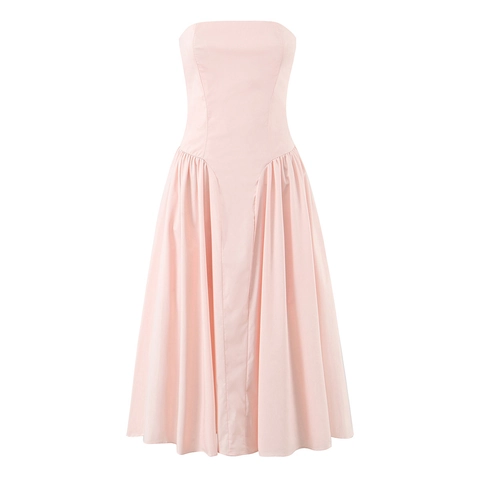 Vestido Maxi Palabra De Honor Espalda Con Cordones Cintura Alta Línea A Sexy Color Sólido Vestido Tubo Elegante Para Mujeres