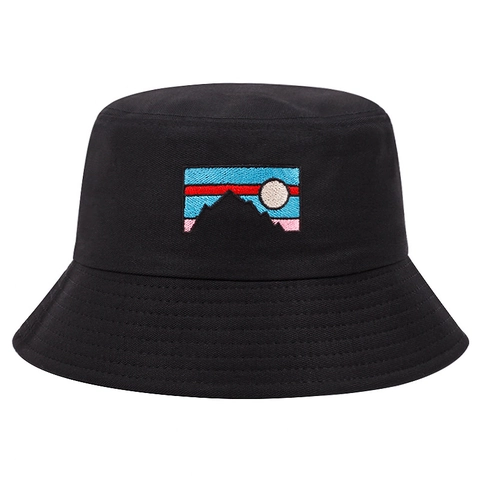 Bob Avec Écusson Montagne Brodé Protection Solaire Extérieure Chapeau De Pêcheur En Acrylique Pour Hommes Femmes