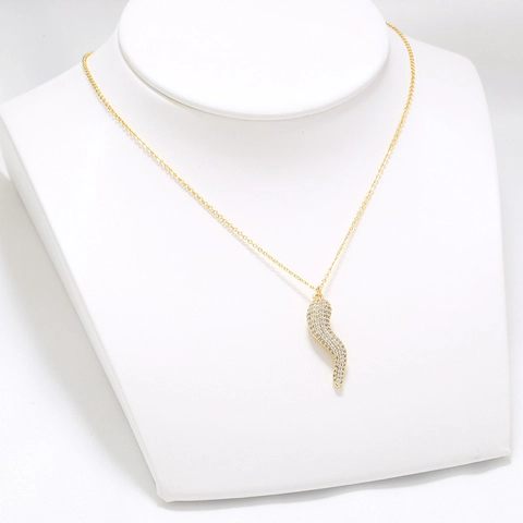 Collana Con Ciondolo Cornetto Portafortuna Italiano Rame Placcato Oro 18K Zirconi Catena Regolabile Gioielli Da Donna