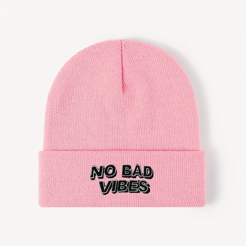 Berretto Beanie Acrilico Ricamo NO BAD VIBES Maglia Risvolto Caldo Inverno Casual Moda