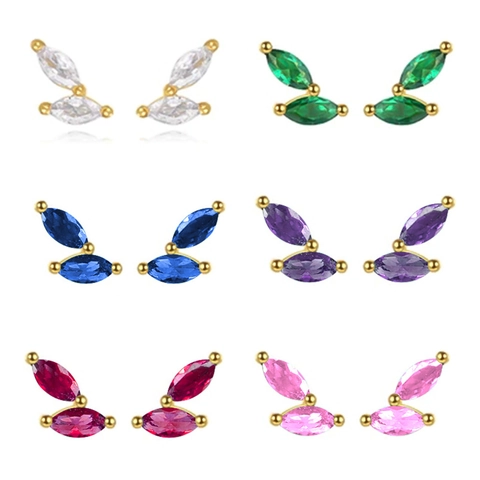 Marquise Zircon Stud Earrings With 925 Sterling Silver Earring Post Geometric Leaf Shape Minimalist Jewelry For Women