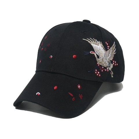 Gorra De Béisbol De Algodón Bordado Grulla Flor De Ciruelo Estilo Chino Protección Solar Ajustable Para Mujeres