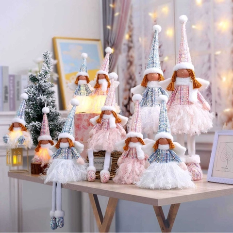 Weihnachtsengel Puppe Ornamente LED Leuchtend Pailletten Polyester Stoff Desktop Urlaub Deko Süße Flügel Figuren