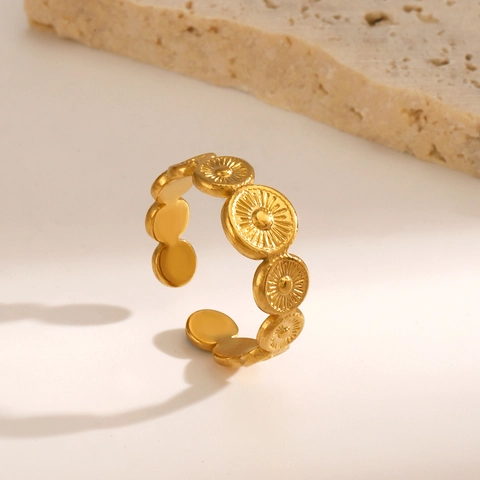 Vintage Ring Met Zonnebloempatroon Roestvrij Staal Verstelbaar Open Geometrische Minimalistische Sieraden Voor Dames