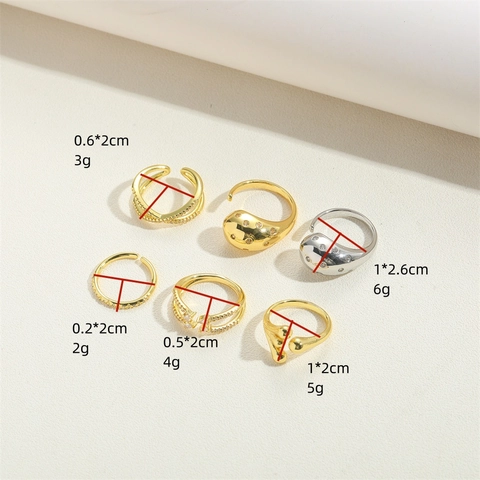 Bague Ouverte en Cuivre Luxe Plaqué Or 14K Zirconia Hip Hop Géométrie Minimaliste Bague Ajustable pour Femme Bijoux