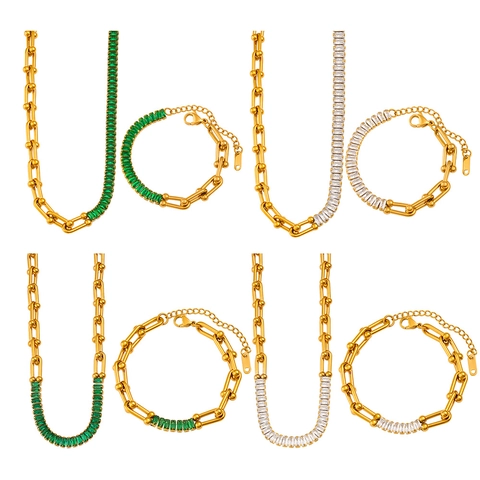 Gioielli Di Moda Collana E Bracciale In Acciaio Inossidabile Placcato Oro Maglia A Ferro Di Cavallo A Forma Di U Zirconia