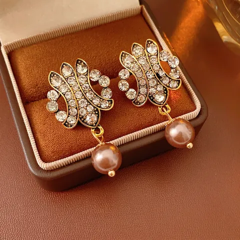 Pendientes Colgantes De Perlas Artificiales Huecas Barrocas Vintage Aleación Diamantes De Imitación Joyería Elegante Con Poste De Plata Para Mujer