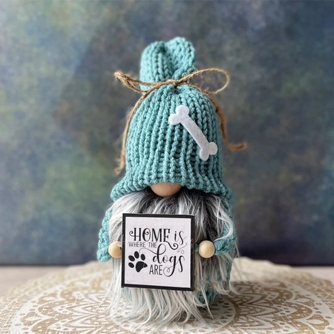Christmas Knitted Gnome Ornaments Dog Cat Theme Faceless Rudolph Elf Doll Desk Decor Antler Bone Plaid Bow Holiday Gift