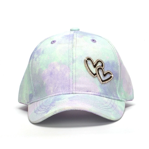 Kids Fashion Tie Dye Baseball Cap Rhinestone Heart Decor Colorful Sunshade Duck Tongue Hat For Girls Outdoor Travel Adjustable