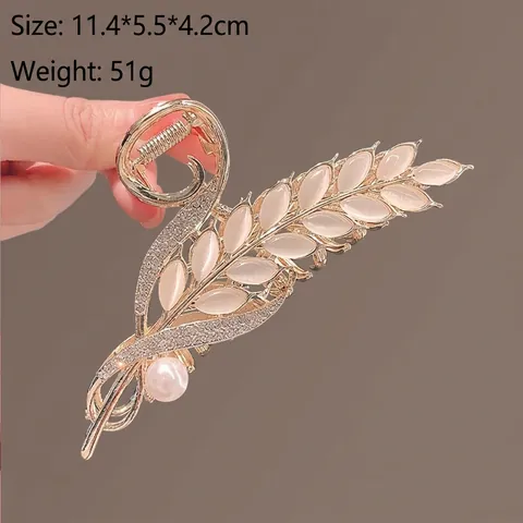 Pinza Para El Cabello Elegante Con Forma De Espiga De Trigo Aleación Piedra Ojo De Gato Estrás Perla Artificial Estilo Chino Mujer
