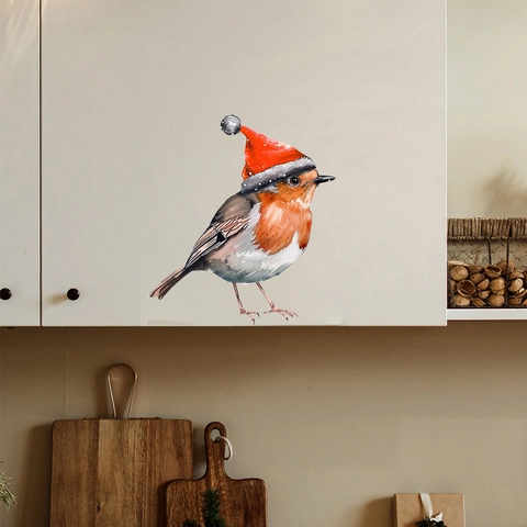 Christmas Robin Bird Wall Sticker PVC Watercolor Festive Holiday Decor For Bedroom Living Room Kitchen Window