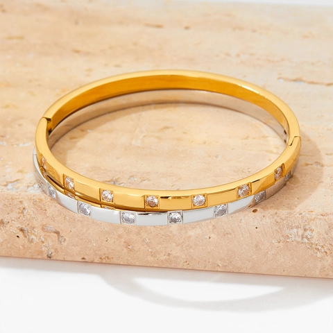 Bracciale Rigido In Acciaio Inossidabile Da Donna Con Zirconia Cubica Sottile Intarsiato Con Strass Regalo