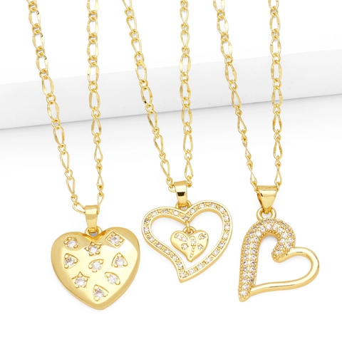 Fashion European Gold Plated Copper Heart Pendant Necklace For Women Zirconia Inlaid Sweet Love Clavicle Chain Jewelry Gift