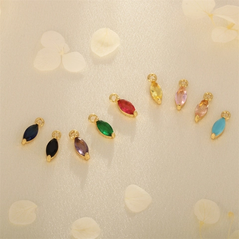 Marquise Zircon Charms 18K Gold Plated Copper Micro Pave Eye Shape Colorful DIY Jewelry Making Findings