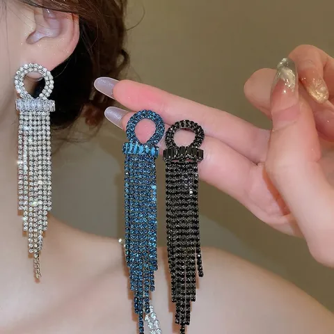 Geometrische Kreis Strass Quasten Ohrringe Mit 925 Sterling Silber Ohrstecker Kupfer Luxus Mode Schmuck Für Damen