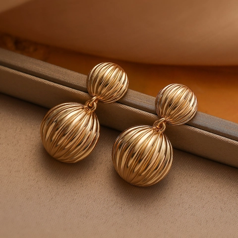 Geometrische Cluster Kugel Ohrstecker Vergoldetes Kupfer Texturiertes Spiegel Finish Schmuck Für Damen