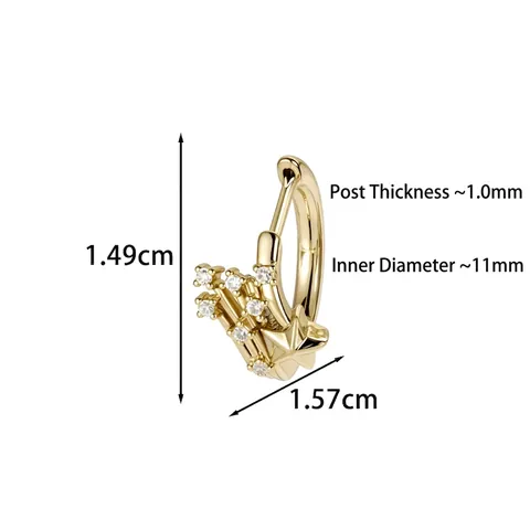 Pendiente De Aro Para Cartílago Estrella Fugaz Cobre Circón Estrás Estilo Retro Vintage Joyería Piercing Mujer