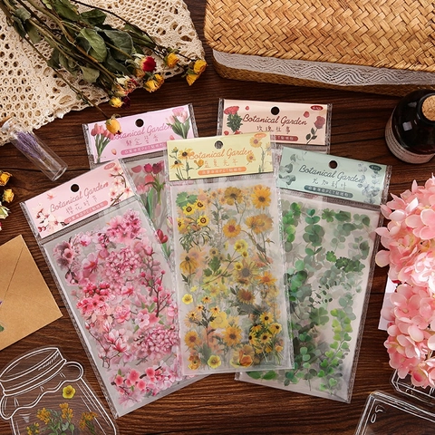 Vintage Floral Stickers PET Transparent Waterproof Plant Decals For Scrapbooking Journaling DIY Crafts Aesthetic Decorative